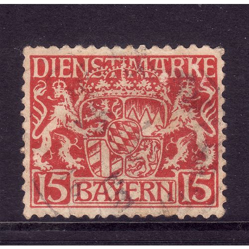 GERMANY STATES BAVARIA 1916 OFFICIAL STAMPS SG O 200 15pf RED on BUFF FINE USED