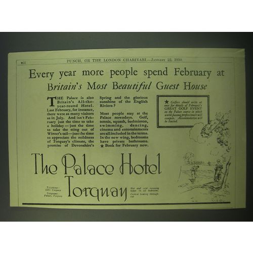 1930 The Palace Hotel Torquay Ad - Every year more people spend February
