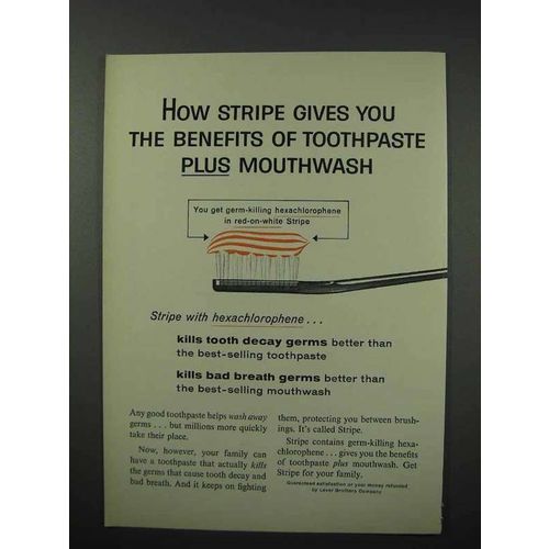 1960 Stripe Toothpaste Ad - Benefits of Mouthwash