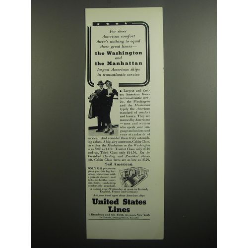 1937 United States Lines Ad - For sheer American comfort
