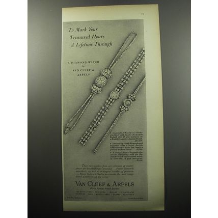1951 Van Cleef & Arpels Watches Ad - To mark your treasured hours a lifetime