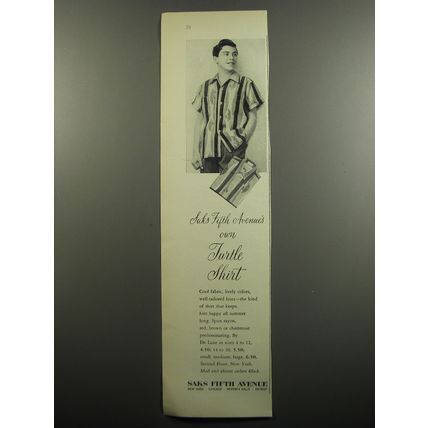 1951 Saks Fifth Avenue Turtle Shirt Advertisement