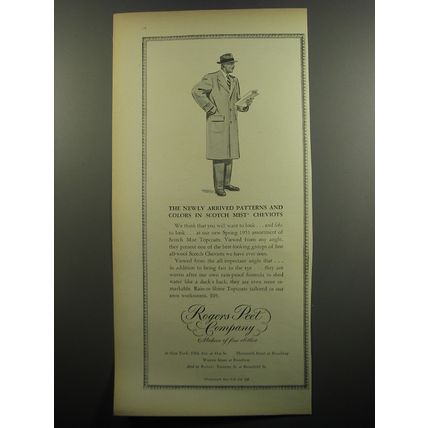 1951 Rogers Peet Scotch Mist Topcoat Ad - The newly arrived patterns and colors