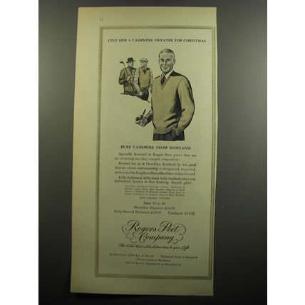 1951 Rogers Peet Cashmere Sweaters Ad - Give him a Cashmere sweater
