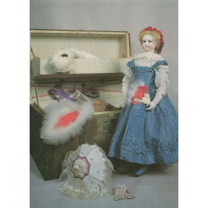 French Fashion Doll in Victorian Antique 1870 Toy Box Postcard