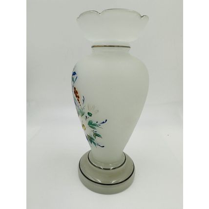 Vase Victorian Bristol Opaline Floral Hand Blown & Hand-Painted on White Decor