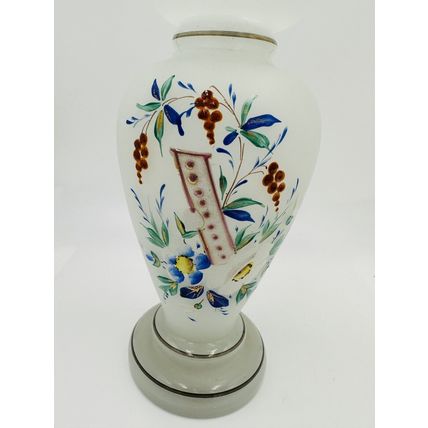 Vase Victorian Bristol Opaline Floral Hand Blown & Hand-Painted on White Decor