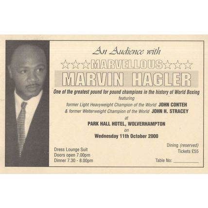 Marvin Hagler Boxer Wolverhampton Boxing Dinner Menu Ticket