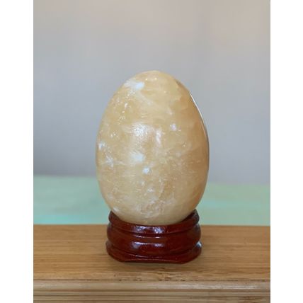 2" Calcite Crystal Egg Yellow Healing Chakra Stone Meditation Crystals W Stand
