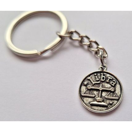 New Metal LIBRA Keyring Key Chain ZODIAC CHARMS BALANCE SCALES STAR SIGN
