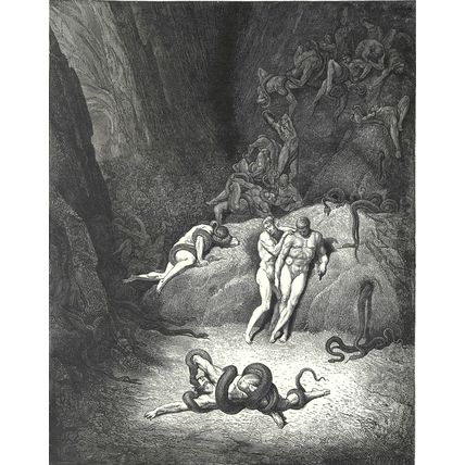 TRANSFORMATION INTO SNAKES - AGNELLO 1903 Gustave Doré ANTIQUE ENGRAVING