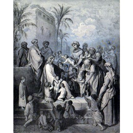 JESUS BLESSING THE CHILDREN 1885 Gustave Doré - Pannemaker ANTIQUE ENGRAVING
