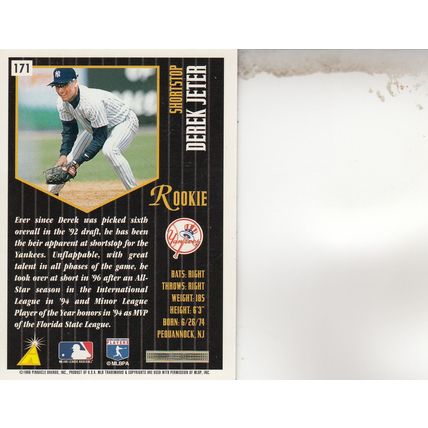 DEREK JETER ROOKIE 1996 AUTOGRAPHED NEW YORK YANKEES HOF WORLDCHAMPION SHORTSTOP
