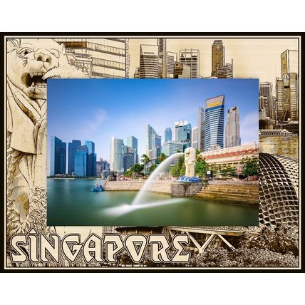 Singapore Laser Engraved Wood Picture Frame Landscape (8 x 10)