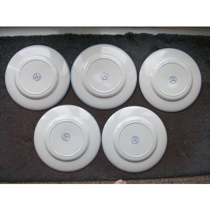 Vogue by John Tams 5 DARK BLUE RING PATTERN DINNER PLATES 27.3cms VINTAGE **GC**
