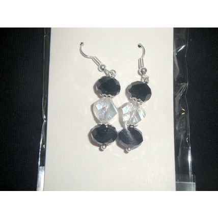 Noticeable large black rondelle & clear helix swing glass earrings