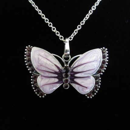 Silver Purple Butterfly Dragonfly Crystal Diamante Rhinestone Pendant Necklace