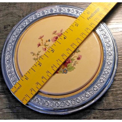Vintage Farberware Leigh Potters Inc. U.S.A. Pink Floral Hot Plate Chrome Rim
