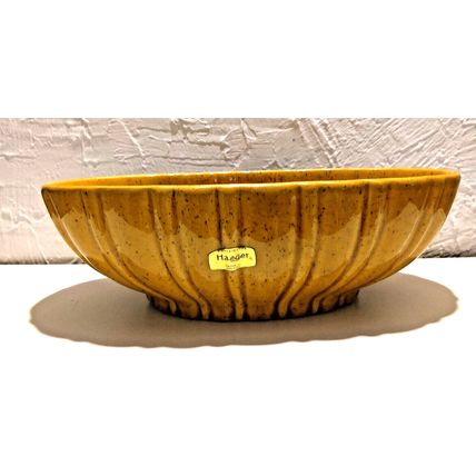 Haeger Pottery MCM Oval 12" Planter Yellow Speckled Ribbed Sides 4020C USA Fall
