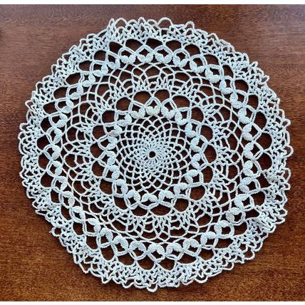 White Vintage Round Hand Crocheted Cotton Doily 10 1/2"