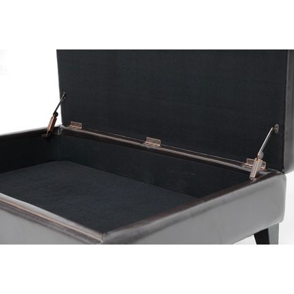 Black / Brown Leather Cocktail Storage Ottoman Rectangle Wide Bench Coffee Table