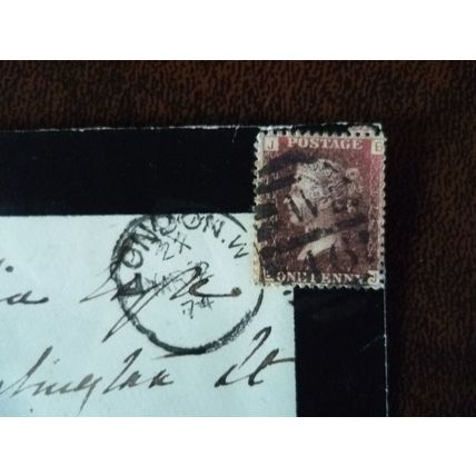1874 GB QV 1d Red stamp plate no 171 JB duplex mourning cover Old Burlington St
