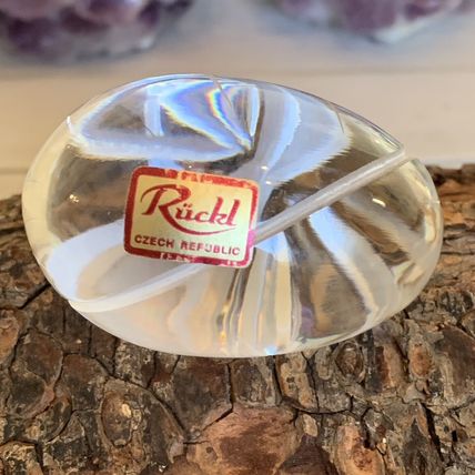 Vintage Ruckl Bohemian Czech Hand Cut Crystal Egg With Stand Original Box Label