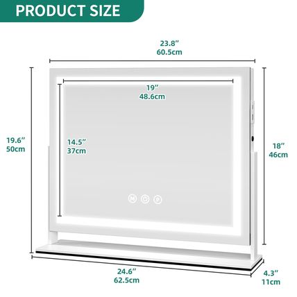 Tabletop Mount Vanity Mirror with Lights Makeup Mirror Touchscreen Control USB