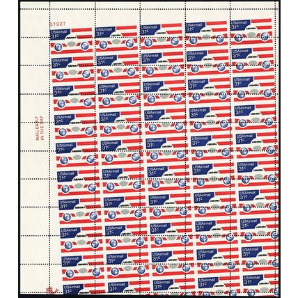 C90, Remarkable Misperfed 31¢ Error Sheet of 50 Airmail Stamps - Stuart Katz