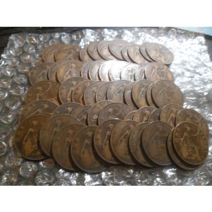Roll of 1919H George V pennies - 50 coins.