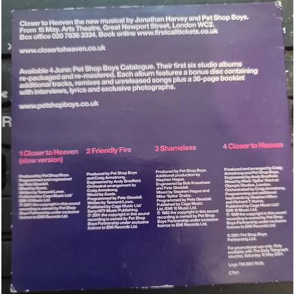 Pet Shop Boys Promo CD The Telegraph Songs From The Musical Closer To Heaven EP