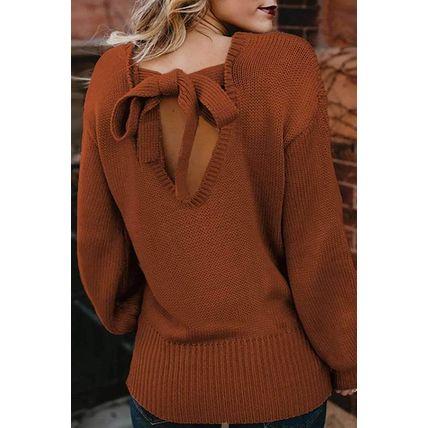 Hollow-out Back Sweater with Tie