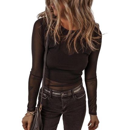 Black Mesh Long Sleeve Slim Fit Bodysuit