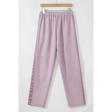 Orchid Petal Drawstring Waist Satin Stripe Patch Straight Leg High Waist Pants
