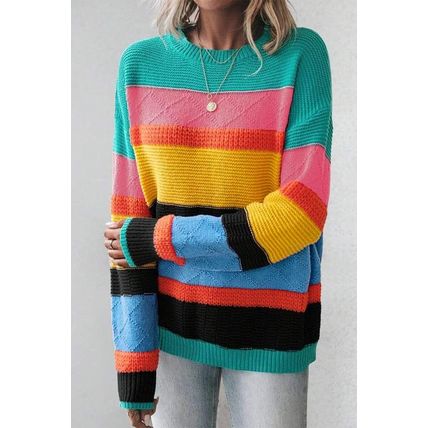 Yellow Colorblock Mixed Textured Drop Shoulder Sweater