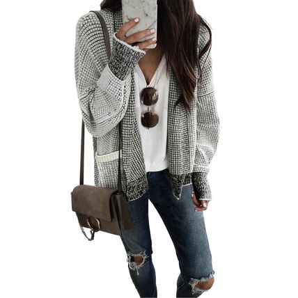 Gray Chunky Waffle Knit Oversized Collar Cardigan