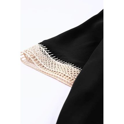 Black Lace Trim V Neck Short Sleeve Blouse