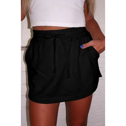 Black French Terry Drawstring Mini Skort with Pockets