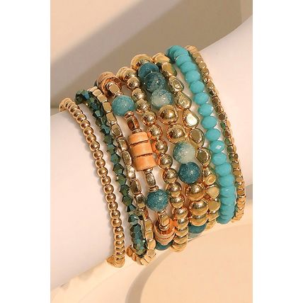 Gold Boho Beaded Multi Layer Elastic Bracelet Set