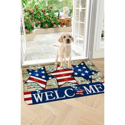 Dark Blue WELCOME American Flag Print Non-slip Entrance Mat
