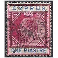 Cyprus 1903 SG52 1 Piastre Carmine & Blue Fine Used .