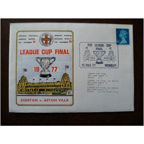 1977 Everton v Aston Villa 6th Official Dawn Football Cover 9 League Cup Final