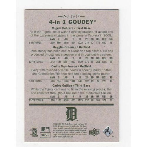 2009 UD Goudey 4 in 1 Cabrera /Ordonez /Guillen /Granderson card #37 - Tigers