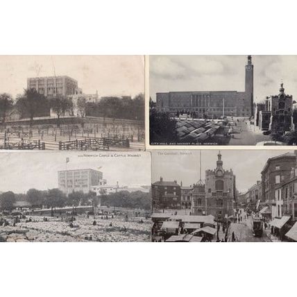 City Hall Old Clock Animal Empty Cattle Market Place Norwich 4x Old Postcard s