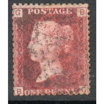 sg43 1d red plate 166 fine used " B G " (reds)
