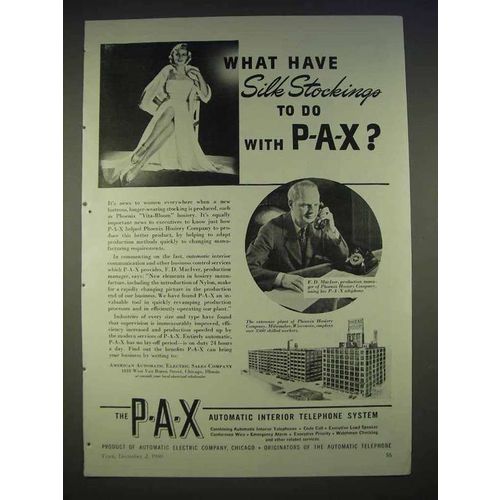 1940 PAX Telephone System Ad - Phoenix Hosiery