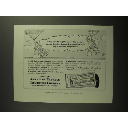 1954 American Express Travelers Cheques Ad - I Told You