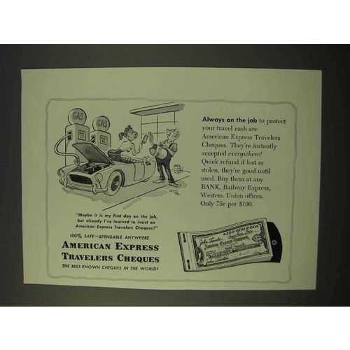 1954 American Express Travelers Cheques Ad - On the Job