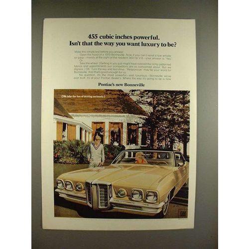 1970 Pontiac Bonneville Car Ad - 455 Cubic Inches