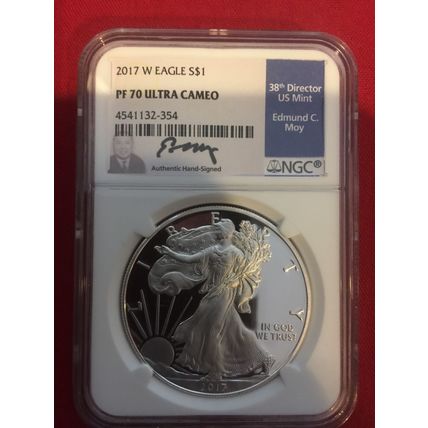 2017 1 OZ SILVER AMERICAN EAGLE NGC PF70 ultra cameo ED MOY signed